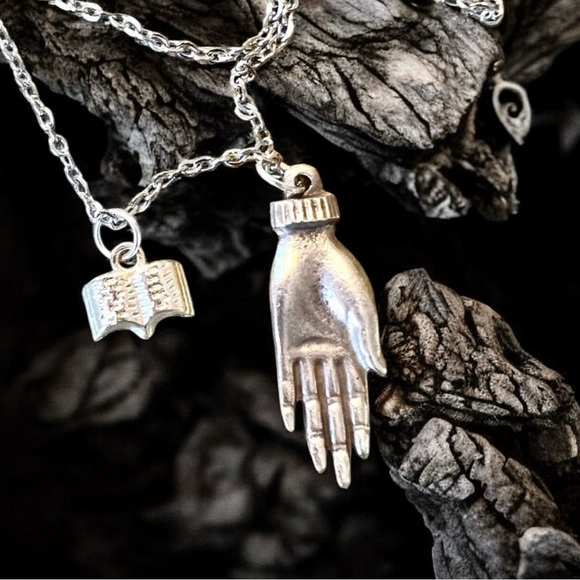 DND Dungeons and Dragons necklace. Hand and Book Charm Necklace Wizard - Picture 5 of 16